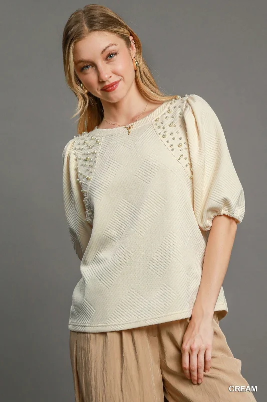 Puff Sleeve Knit Top Short Sleeve Knit Top