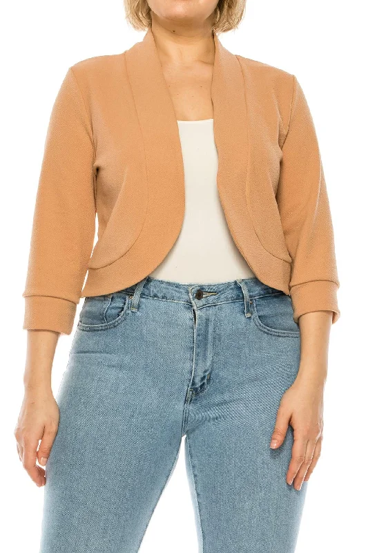 Women's Plus Size Casual 3/4 Sleeve Bolero Cardigan for Work Office Blazer Women's Premium Blazer