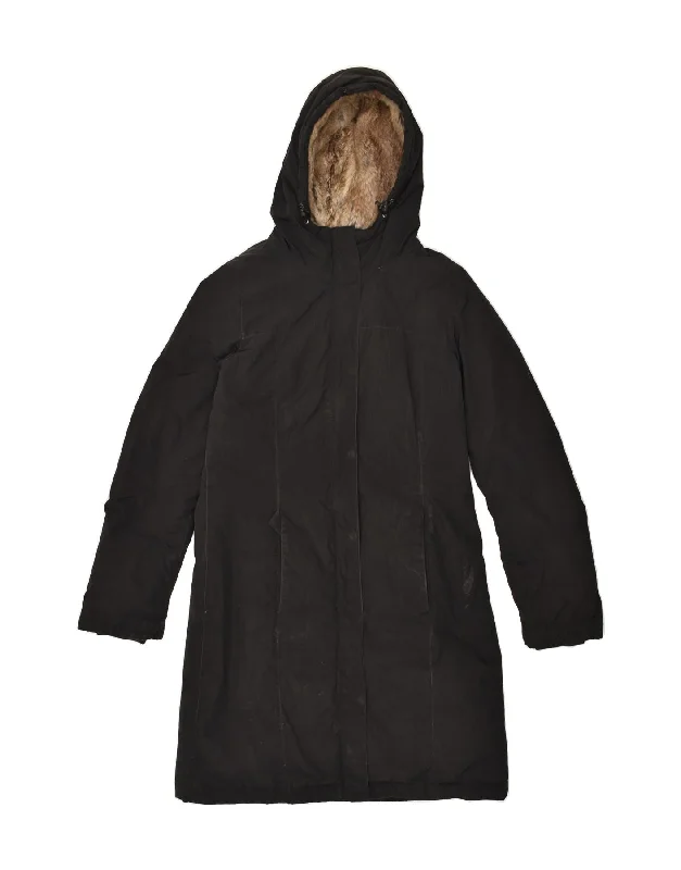 WOOLRICH Womens Hooded Padded Coat UK 14 Medium Black Polyester Elasticated Drawstring Belted