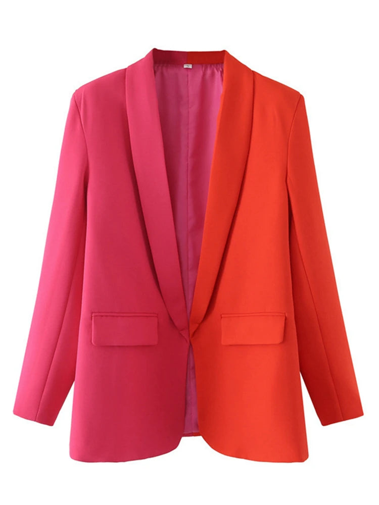 Pink and Red Contrast Color Long Sleeve Blazer Women's Designer Suit