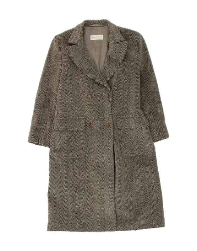 VINTAGE Womens Double Breasted Coat IT 42 Medium Grey Herringbone Blazer Duffle Coat Pea Coat