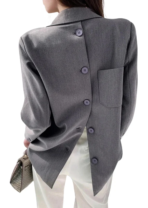 Designer Back Button Blazer For Women Grey Notched Long Sleeve Fashion Female Coat Spring New Clothing Women's Women's Handmade Blazer