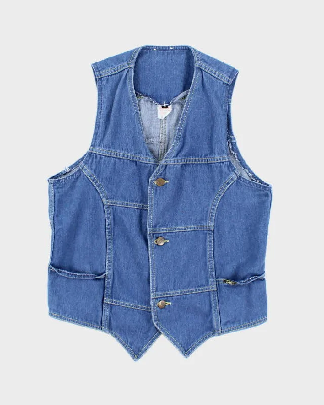 Vintage Lee Denim Waist Coat - M Hook-and-Loop Buckled Tied