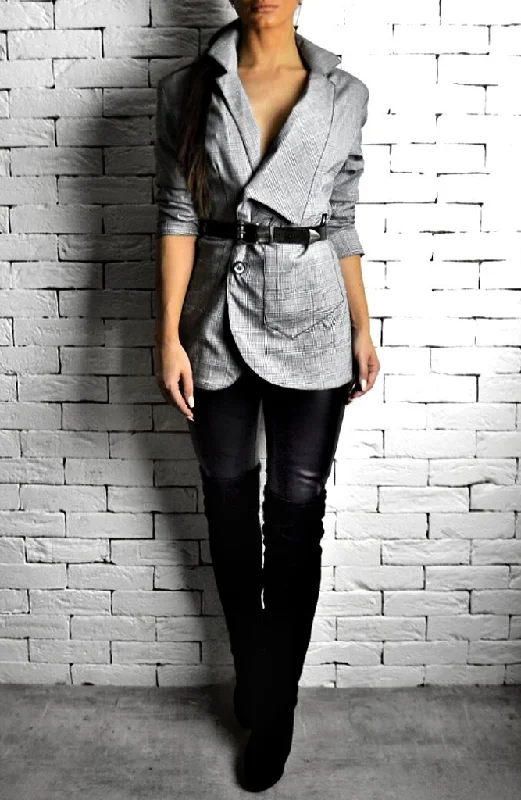 Suit Blazer - Grey Pinstripe Women's Denim Suit