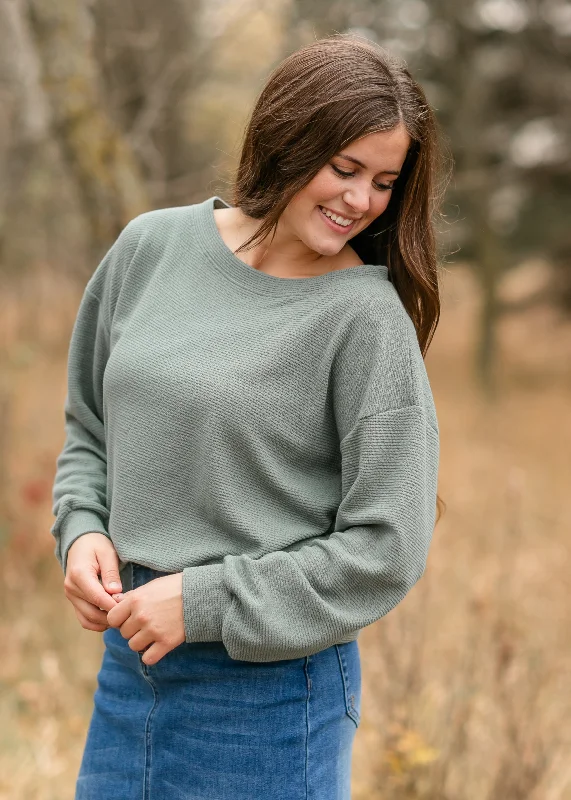 Ayla Round Neck Cloudy Knit Top Sky Blue Knit Tee