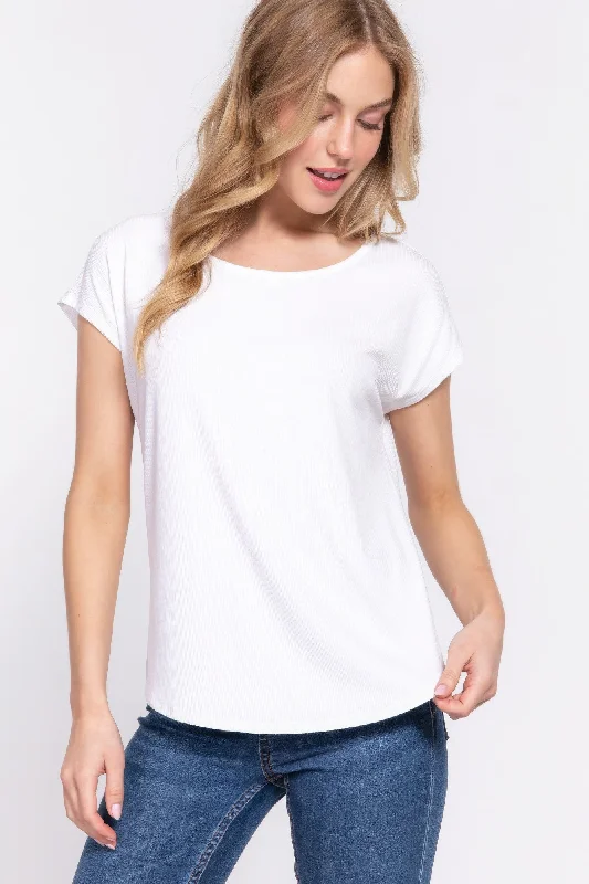 Short Dolman Slv Rib Knit Top Mustard Yellow Knit Tee