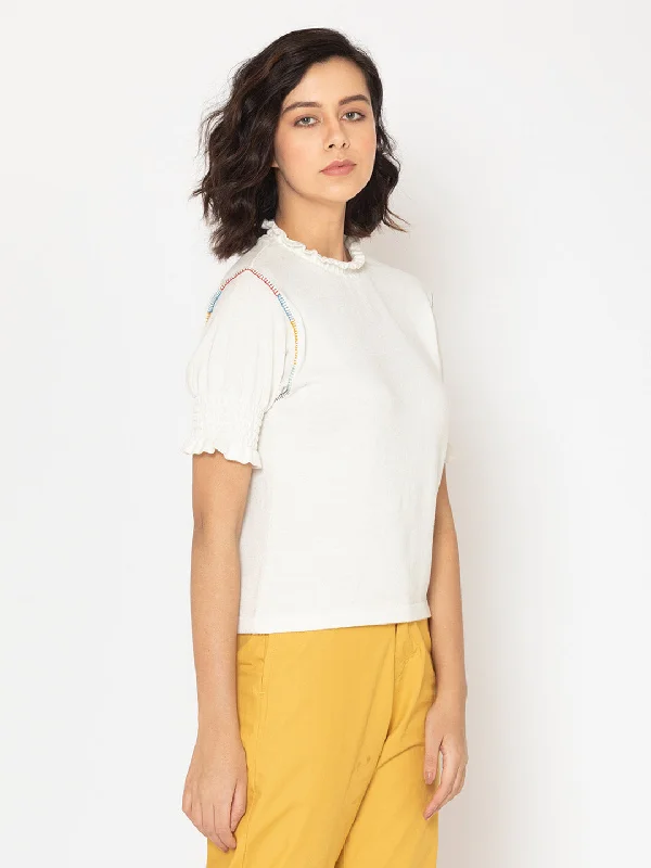 Steffie Knit Top Pure White Knit Blouse