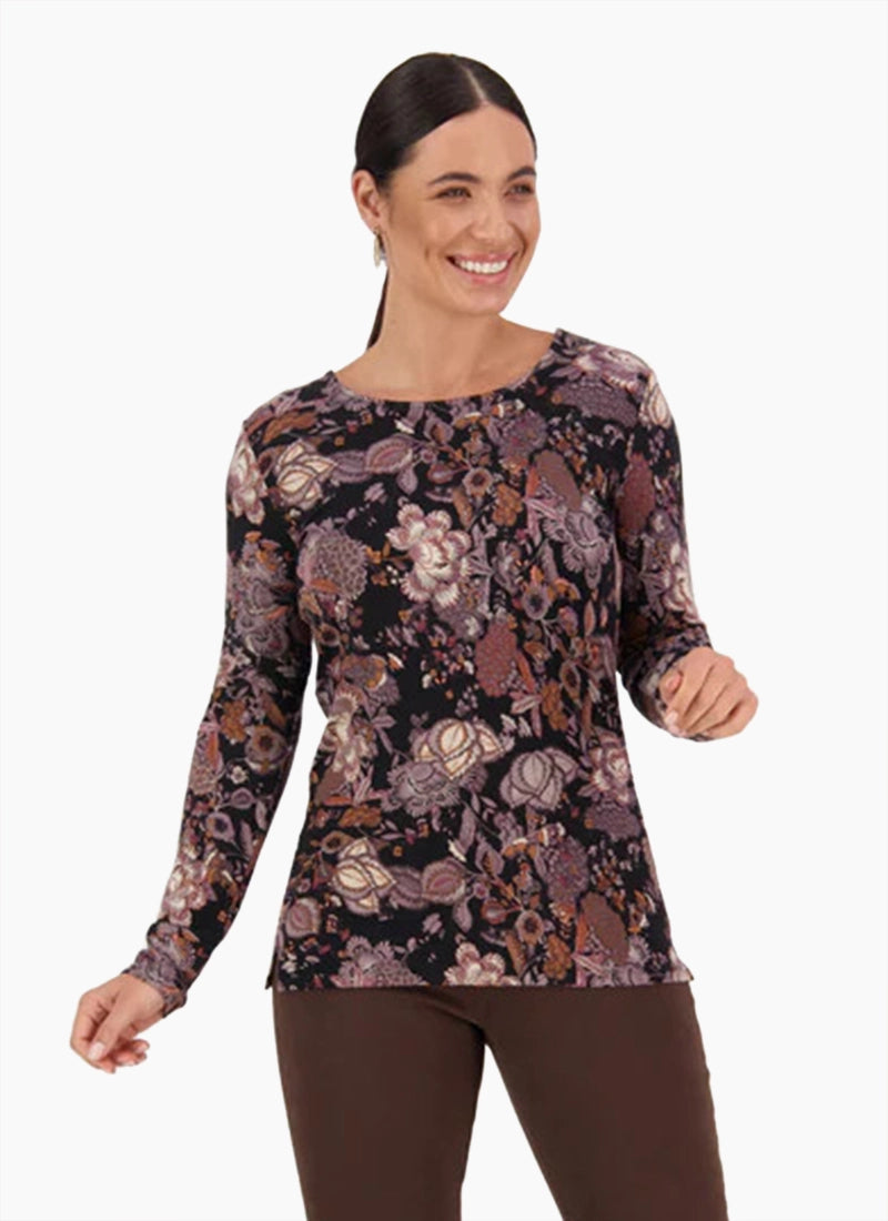 Vassalli - Long Sleeve Round Neck Printed Knit Top Spring Knit Blouse