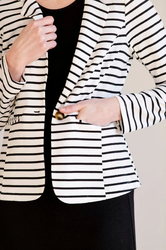 Button Front Black Striped Blazer - FINAL SALE Slimming Women's Blazer