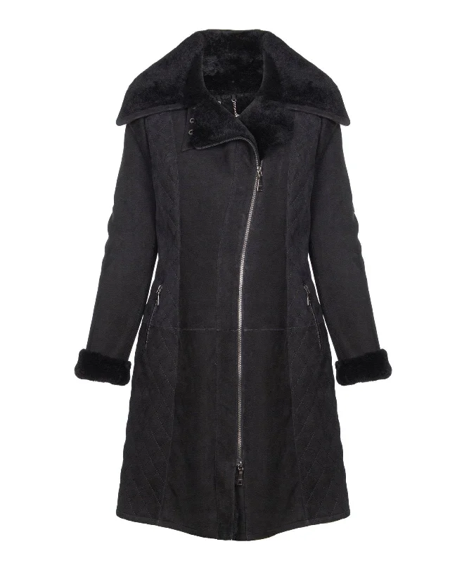 Black Long Leather Coat Nylon Polyester Spandex