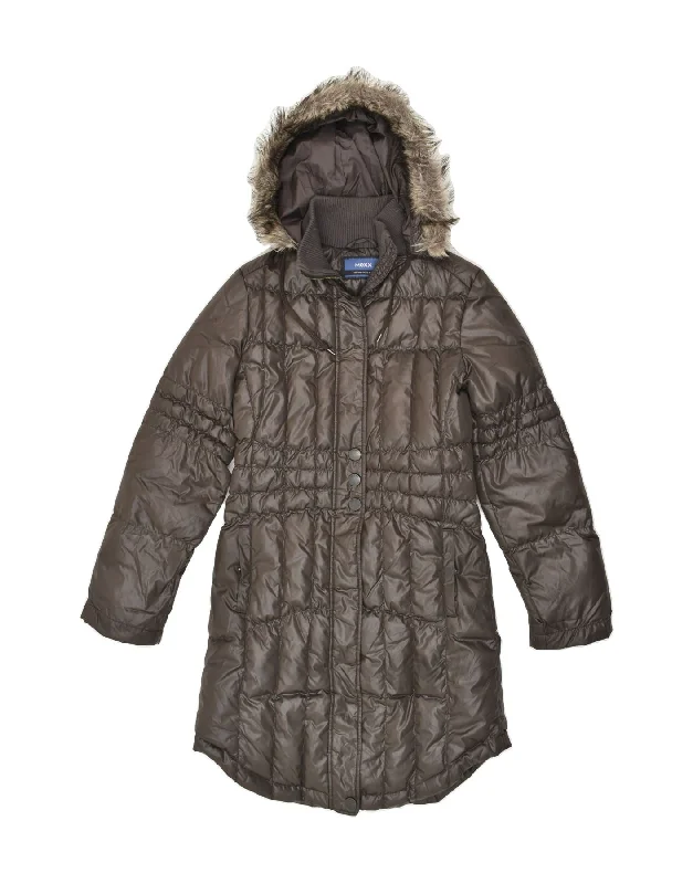 MEXX Womens Hooded Padded Coat UK 8 Small  Brown Jersey Tulle Batik