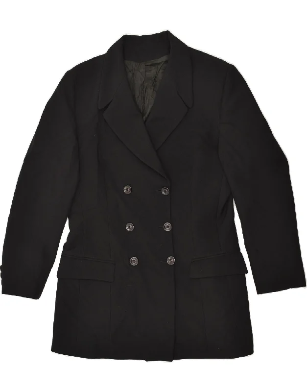 VINTAGE Womens Double Breasted Coat IT 48 XL Black Polyester Bodycon Sheath Shift