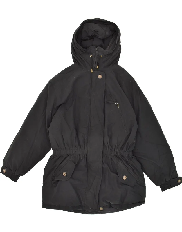 EDDIE BAUER Womens Hooded Padded Coat UK 16 Large Black Polyester Collared Crew Neck Turtle Neck