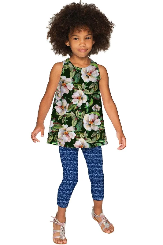 Little Queen of Flowers Emily Green Sleeveless Knit Top - Girls Patterned Knit Tee