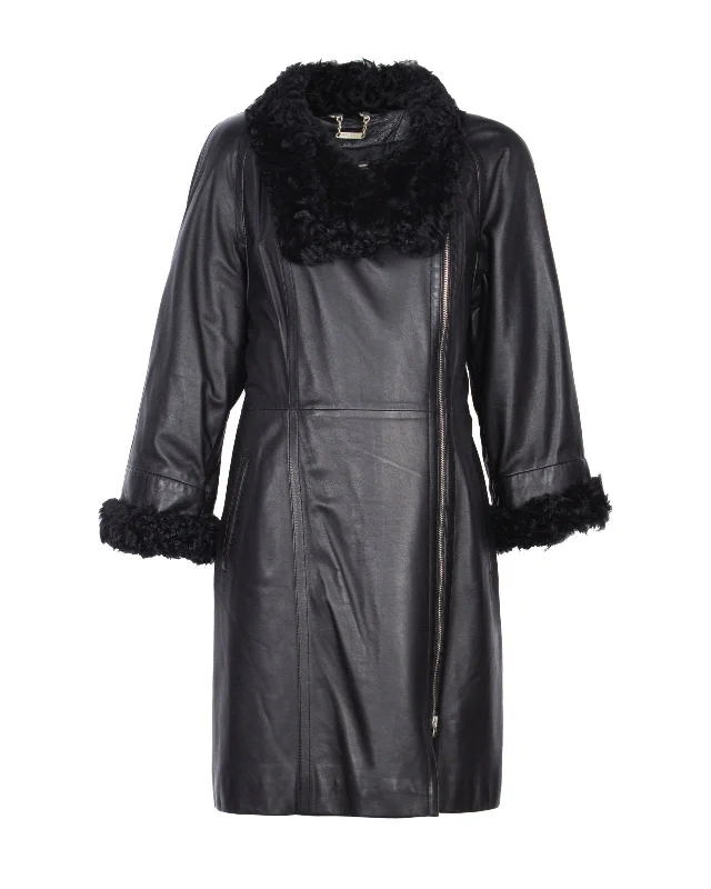 Black Leather Coat Satin Silk Chiffon