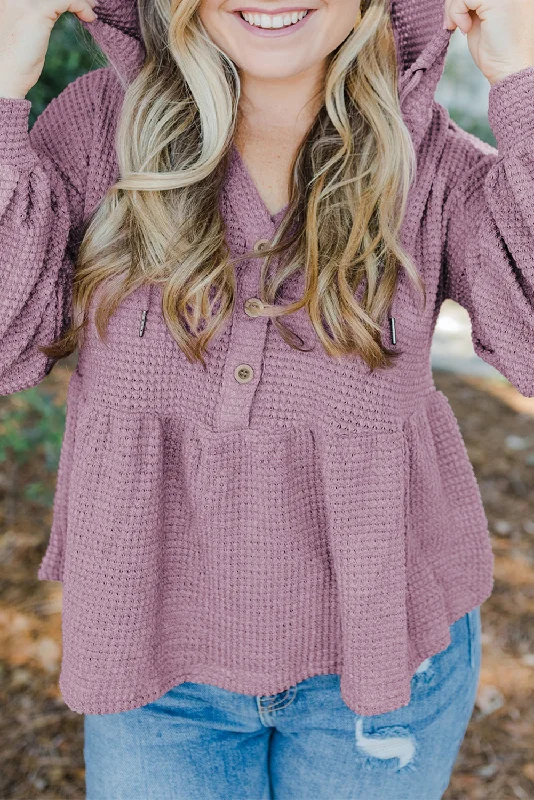 Plus Size Hooded Waffle Knit Top Silver Knit Shirt