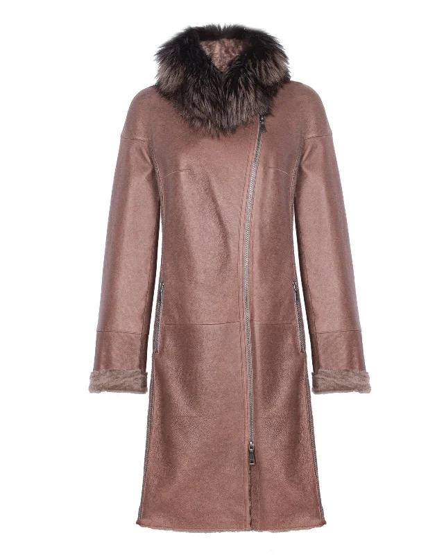 Brown Long Leather Coat Hooded Caped Scarf