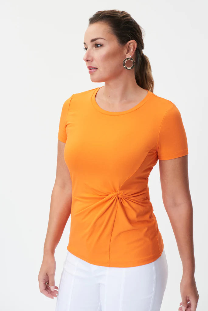 Women's Joseph Ribkoff | Twist Front Short Sleeve Knit Top | Mandarin Gold Knit Top