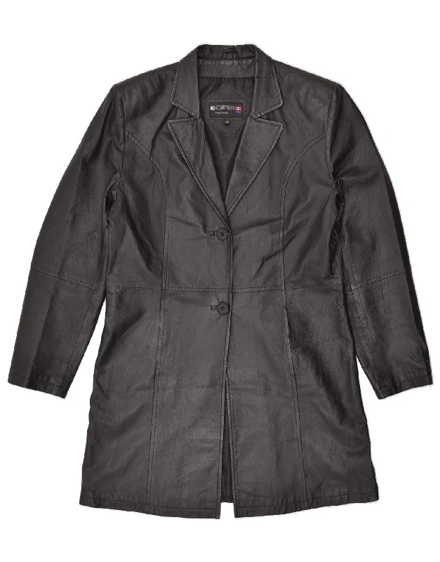 VINTAGE Womens Leather Coat IT 52 2XL Black Leather Parka Anorak Hoodie