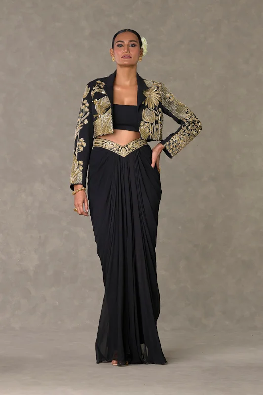 Black 'Son-Chidiya' Cropped Blazer Set Women's Denim Suit