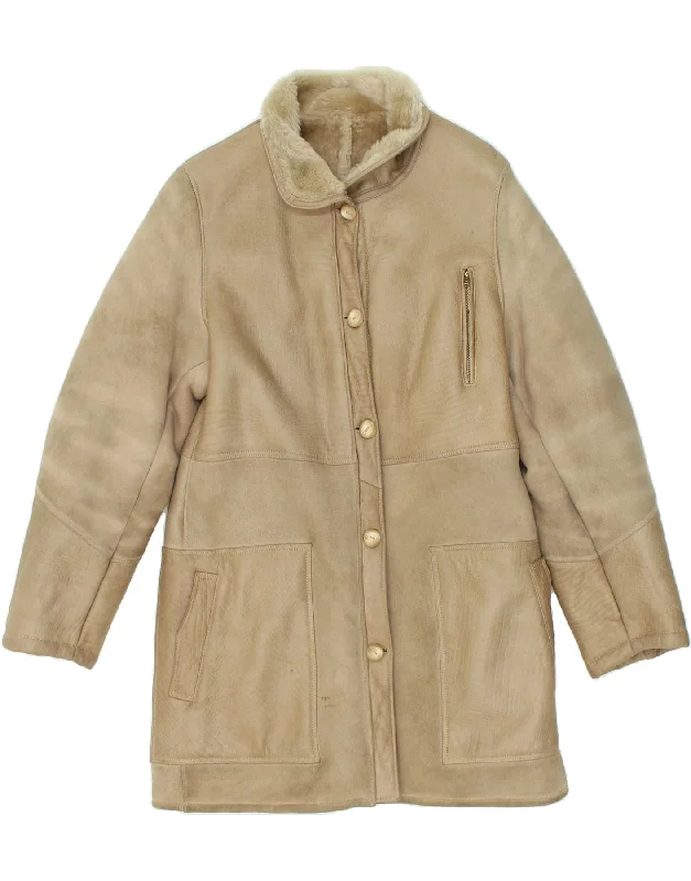 VINTAGE Womens Shearling Coat UK 14 Medium Beige Shearling Sleeveless Short Sleeve Long Sleeve VINTAGE Womens Shearling Coat UK 14 Medium Beige Shearling Sleeveless Short Sleeve Long Sleeve