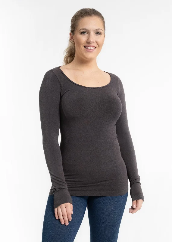 CHARCOAL LS KNIT TOP Olive Green Knit Blouse