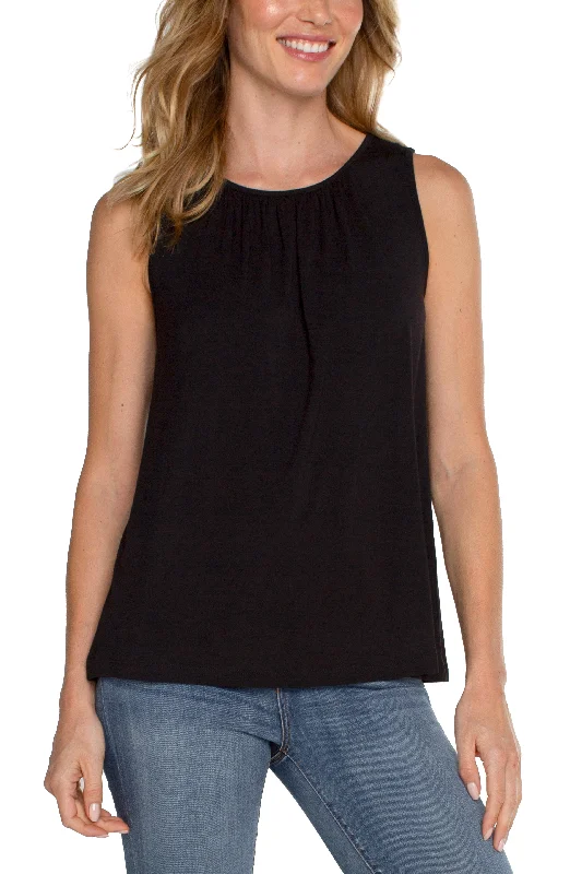 Liverpool A-line Sleeveless Knit Top w/Keyhole (Black) Designer Knit Top