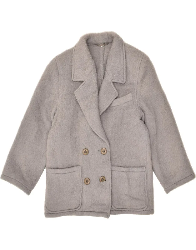 INCOM Womens Double Breasted Coat IT 42 Medium Grey Hooded Jacket Zipper Jacket Button Jacket