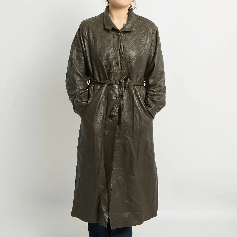 Belted Leather Trench Coat - UK 12 Cardigan Sweater Pullover