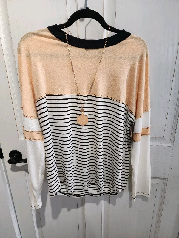 Peach Striped Color Block Knit Top Women's Knit Top