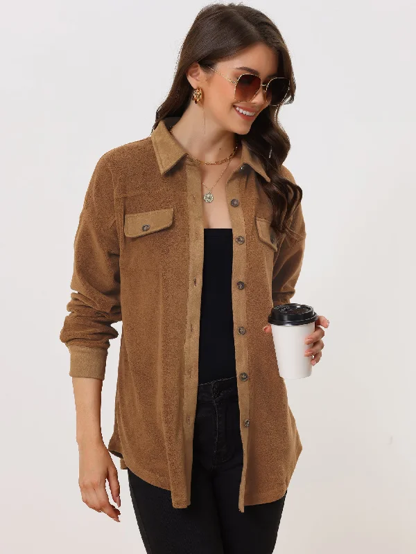 Microfleece Fuzzy Button Down Lapel Lightweight Shirt Jacket Snapped Jacket Toggled Jacket Drawstring Jacket Snapped Jacket Toggled Jacket Drawstring Jacket