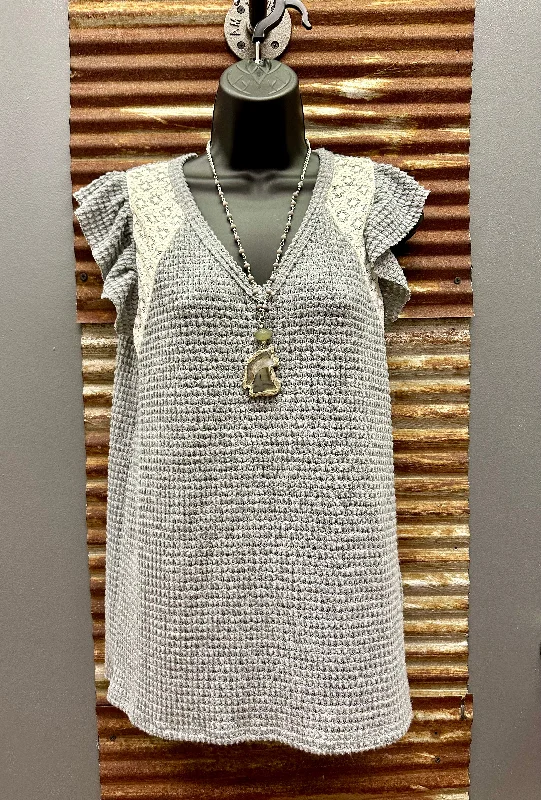 Grey Popcorn Waffle Knit Top Vintage Knit Top