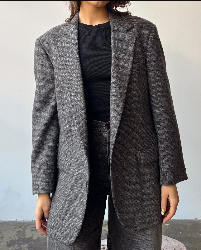 Grey Textured Oversized Wool Blazer Slim Fit Blazer