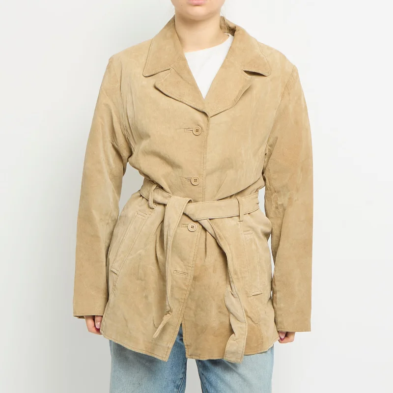 Suede Belted Waist Trench Coat - UK 10 Mesh Canvas Denim