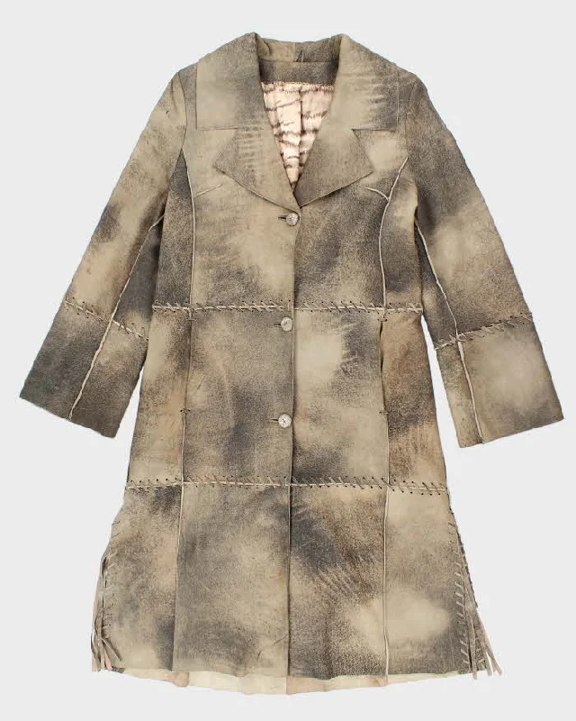 Vintage 90s Patchwork Leather Coat - M Collared Crew Neck Turtle Neck
