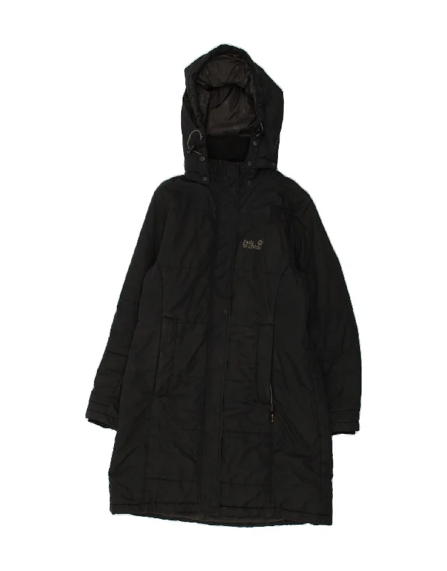 JACK WOLFSKIN Womens Loose Fit Hooded Padded Coat UK 10 Small Black Solid Print Jacquard JACK WOLFSKIN Womens Loose Fit Hooded Padded Coat UK 10 Small Black Solid Print Jacquard