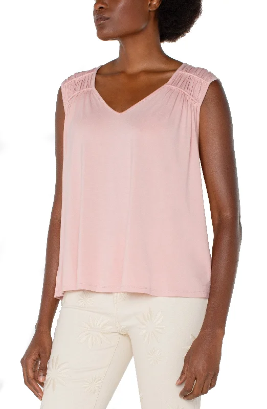 Liverpool Sleeveless Shirred Detail Knit Top (Soft Pink) Vintage Knit Top