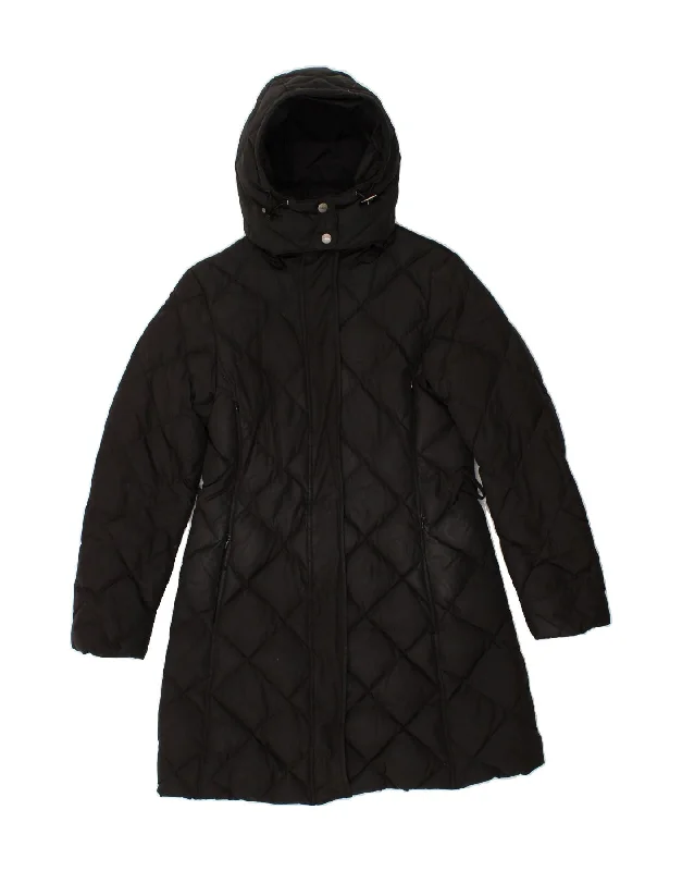 GEOX Womens Hooded Padded Coat UK 10 Small Black Polyester Pleated Ruffled tiered