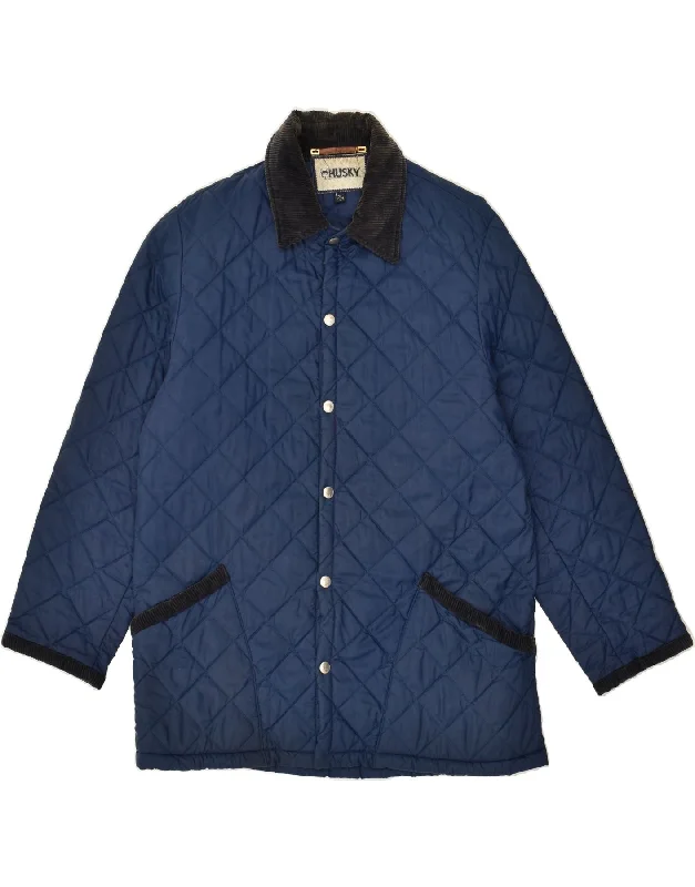 HUSKY Womens Loose Fit Quilted Coat UK 14 Medium Navy Blue Polyester Pockets Sleeves Lining