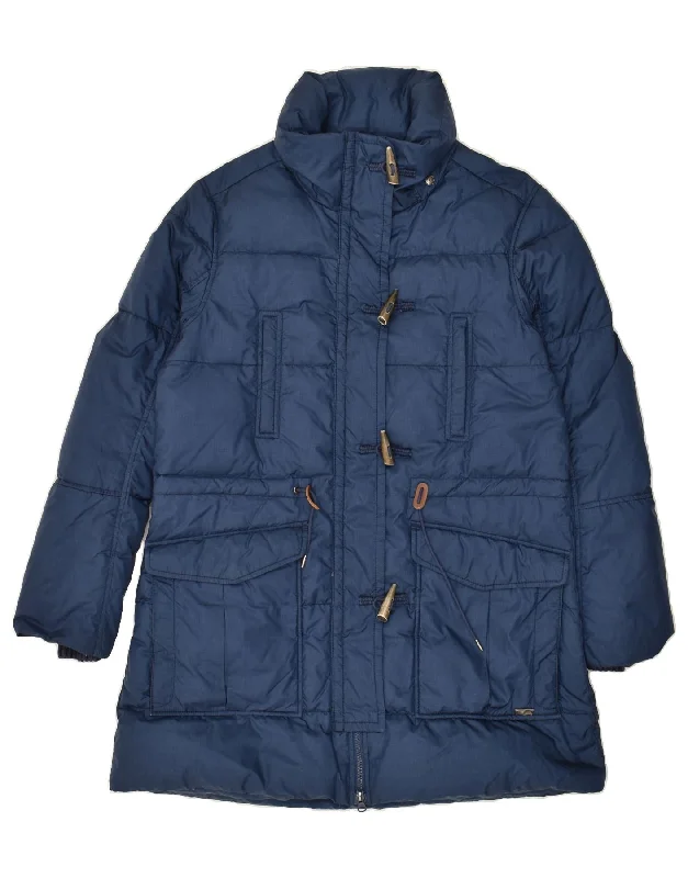 LEVI'S Womens Duffle Padded Coat UK 14 Medium Navy Blue Polyester Buttoned Zippered Snapped