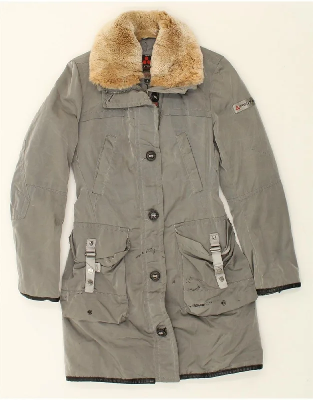 PEUTEREY Womens Padded Coat IT 40 Small Grey Buttoned Zippered Snapped