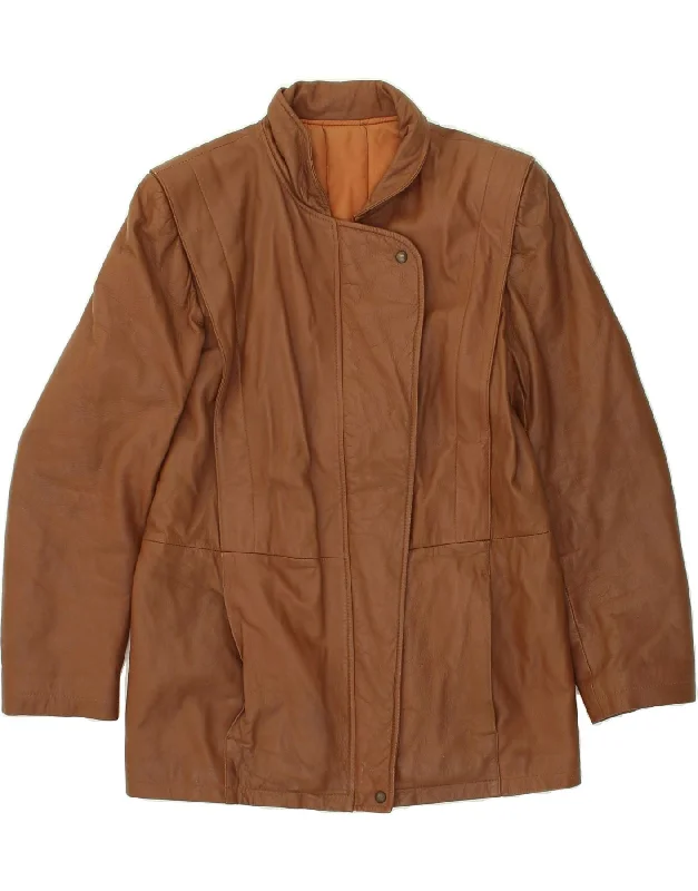 VINTAGE Womens Leather Coat UK 14 Medium Brown Leather Faux Fur Real Fur Shearling