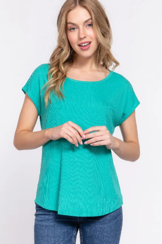 Short Dolman Slv Rib Knit Top Cream Knit Top