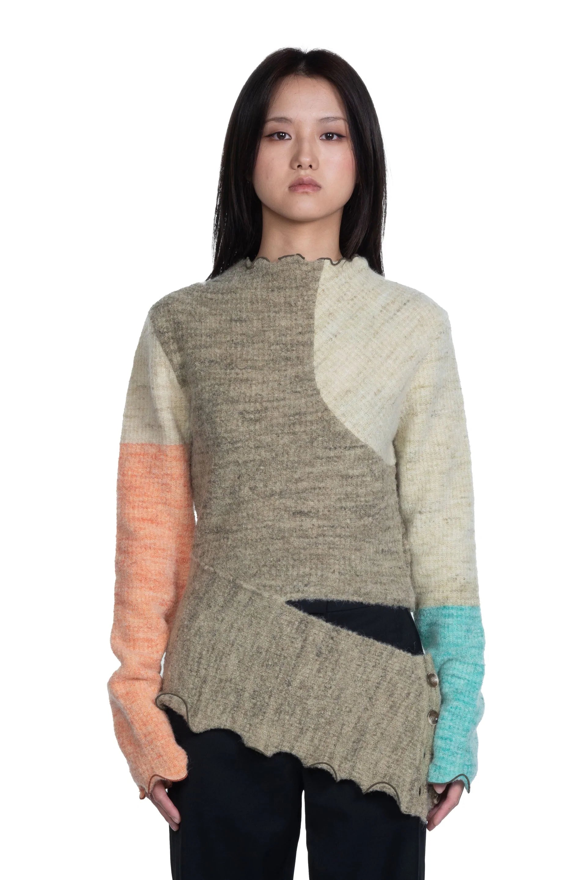 Melani Color Block Knit Top Cream Knit Top