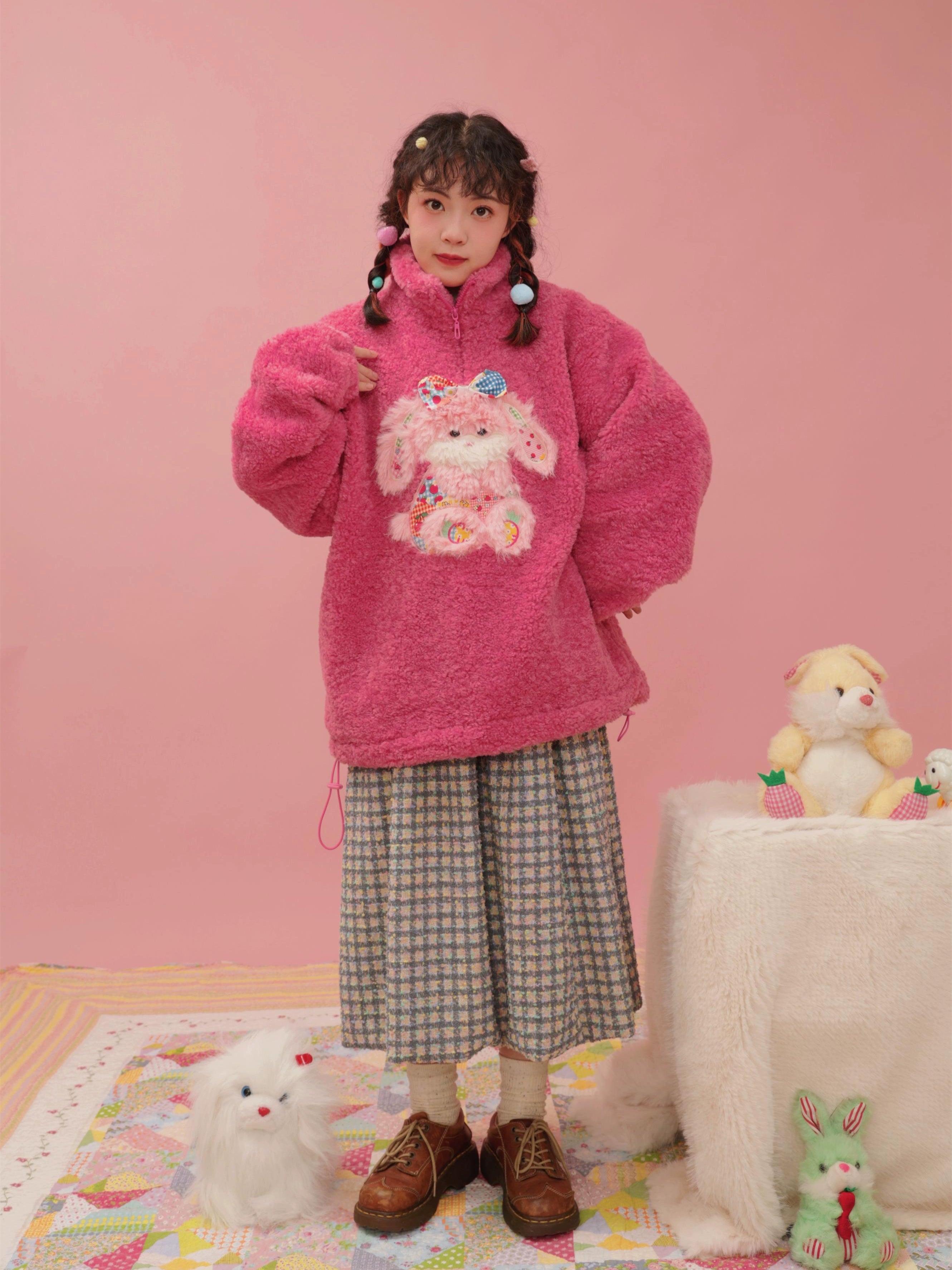 Puppy Doll Embroidered Raspberry Pink Plush Jacket【s0000004302】 Lace Jacket Ribbed Jacket Sequined Jacket Lace Jacket Ribbed Jacket Sequined Jacket