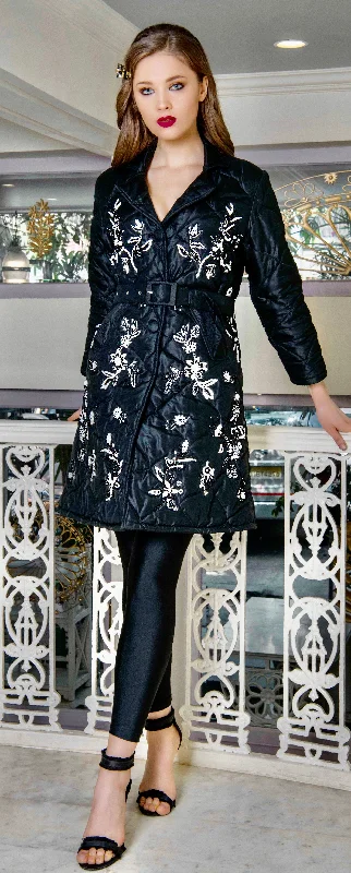 Courcheval silk hand embroidered puffer coat Parka Anorak Hoodie