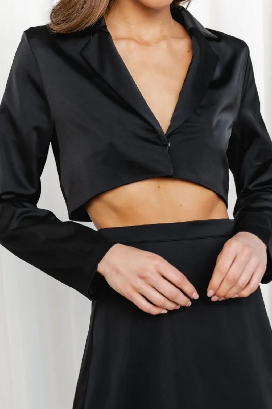 Cropped Black Satin Blazer Color Women's High-End Blazer