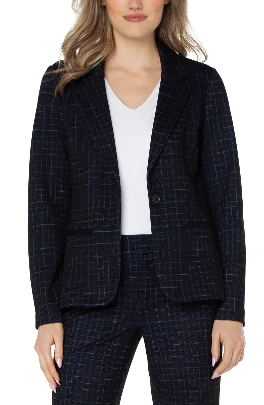 Liverpool's Fitted Blazer (Deep Navy Windowpane) Women's High-End Blazer