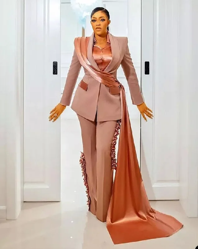 Designer Ruffles Mother Of The Bride Pant Suits Formal Office Female Suit Lady Blazer Wear Prom Party Business Outfits Women's Print Jacket