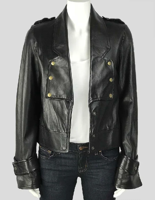 Mike & Chris Black Leather Jacket - Small Stand-Up Collar Roll-Neck Collar Turtle Neck Stand-Up Collar Roll-Neck Collar Turtle Neck